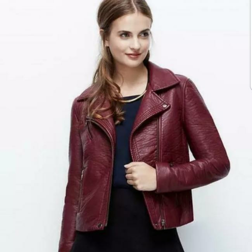 Ann Taylor Vegan Leather Moto Jacket Size XS